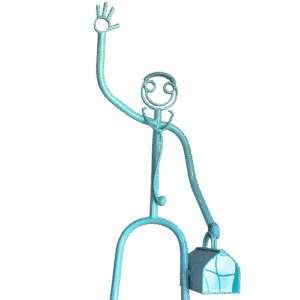 Blue tube sculpture with doctor bag and wave, medical office decor