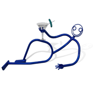 Blue tube sculpture lounging with a martini glass and a smile