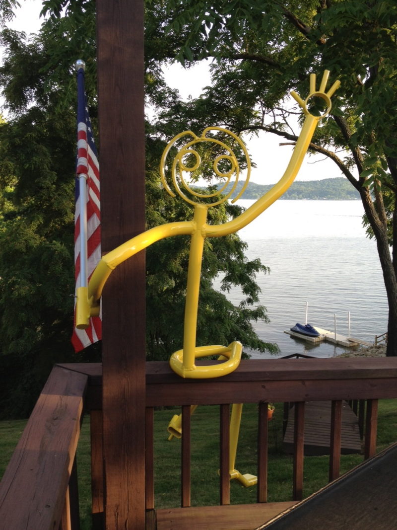 Sitting on Deck with Flag