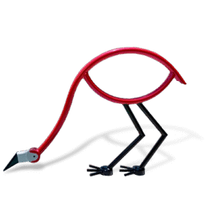 Minimalist red flamingo-shaped metal pool rail with no wings