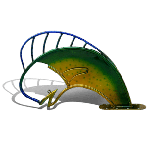Custom green and blue mahi mahi fish-shaped metal pool rail
